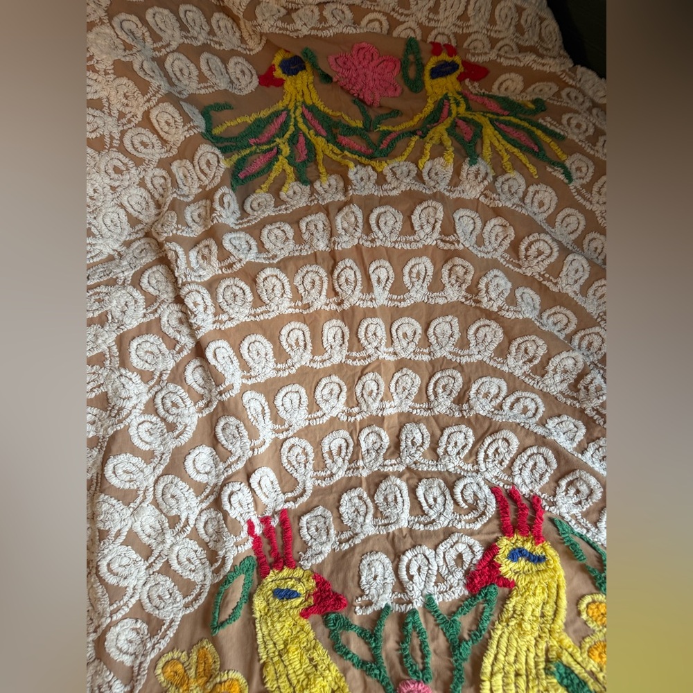 Vintage Colorful Peacock Design Chenille Bedspread - Picture 3 of 4